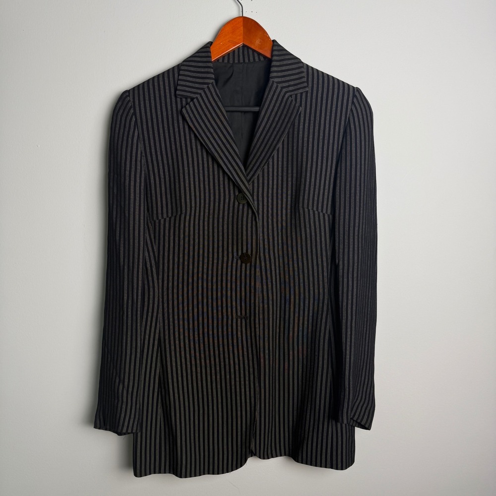 Pinstripe Blazer Women Black Gray 3-Button Made in Italy IT 40 Small
